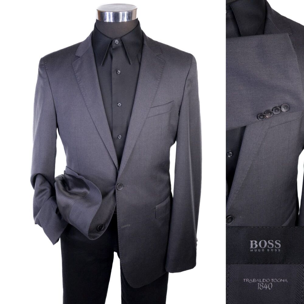 Hugo Boss TRABALDO 1840 Sport Coat Jacket Blazer Sz 40L Two Button Wool Gray